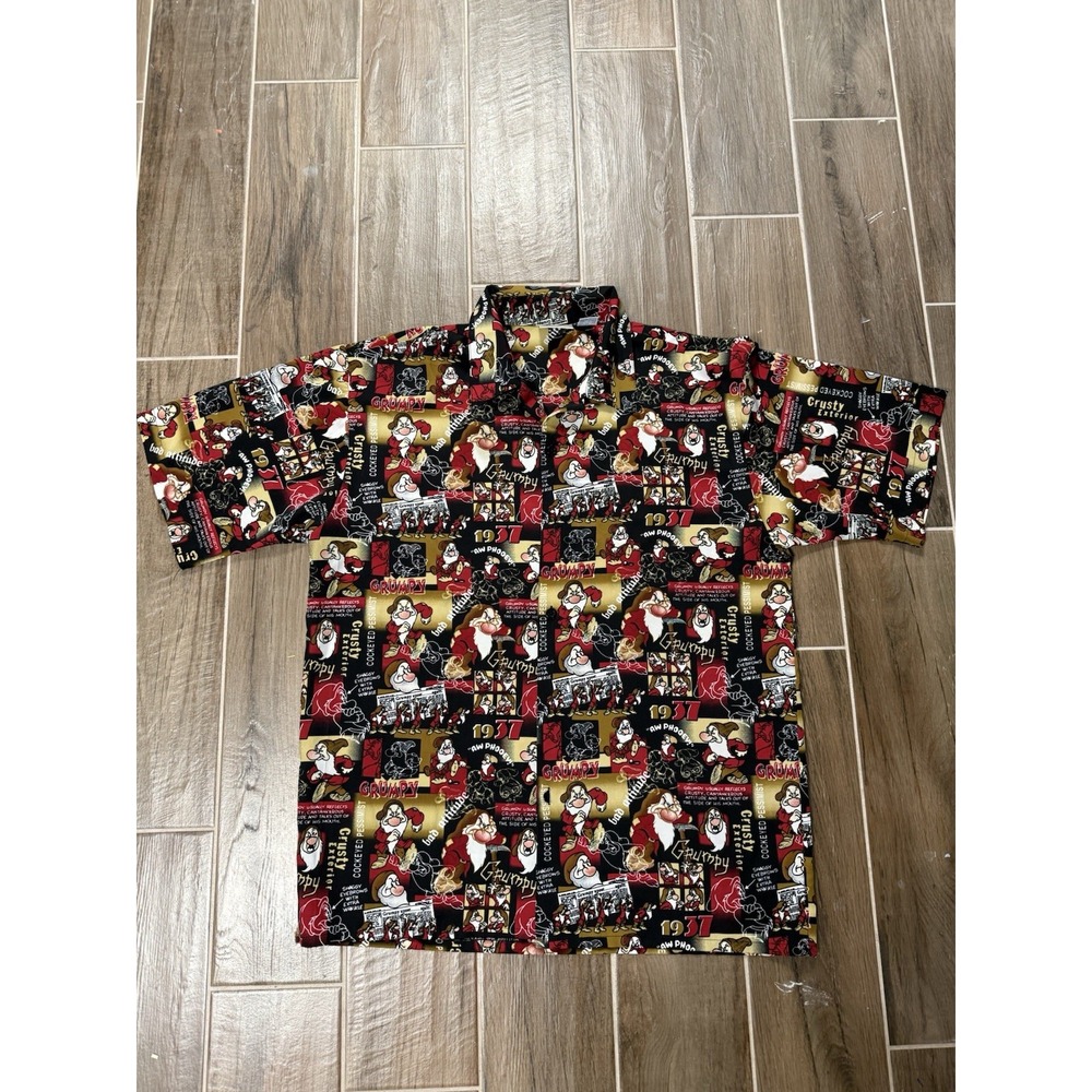 Vintage Disneyland Resort Grumpy Snow White Men's Hawaiian Short Sleeve Shirt XL